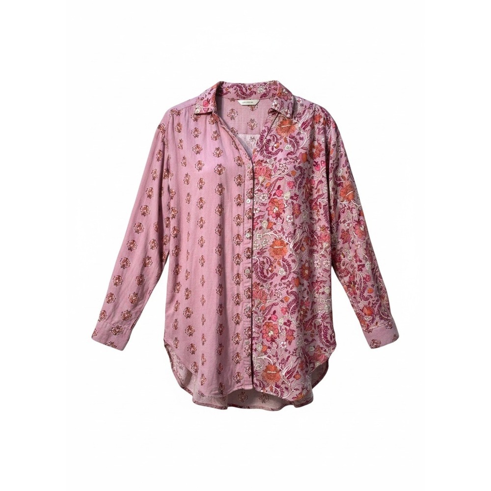 Knox Rose Mixed Print Button Down Women M Pink Floral Paisley Long Sleeve